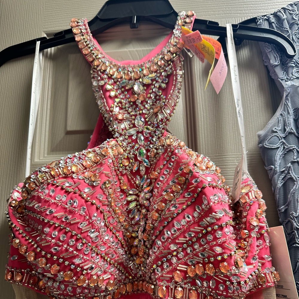 Ava Presley Hot Pink Sequin Accent Dress-Gown